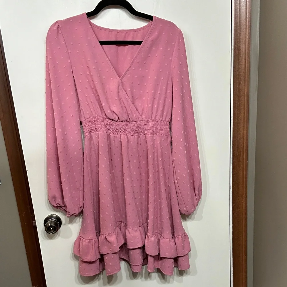 Pink Western Ruffle Mini Dress - Picture 1 of 6
